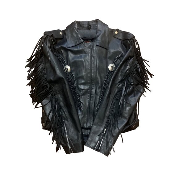 Antelope Creek Leather Fringe Jacket XL Black Western Moto Biker Southwest Grung - Picture 4 of 12